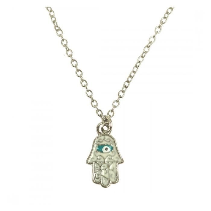 Collier 60 Cm Avec Pendentif Œil Protecteur Argenté 22x25 Mm - Neuf Sans Boîte