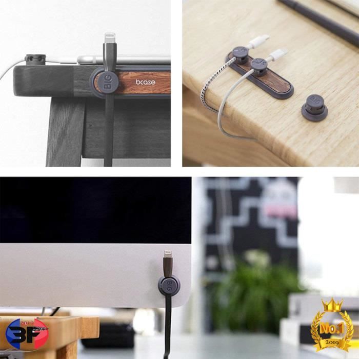 Range Câbles USB HDMI Organisateur Câbles Magnétique - 9 Pièces Avec Adhésifs - Range Fils Bureau, Table De Nuit, Voiture - Noir Accroche Cable