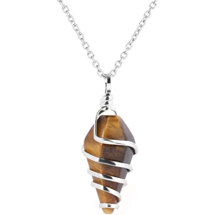 Nupuyai Fluorine Pendentif Aile D'ange En Pierre Semi-Précieuses Avec Chaîne Pour Homme Femme, Collier En Cristal Pour Reiki Bonne Chance