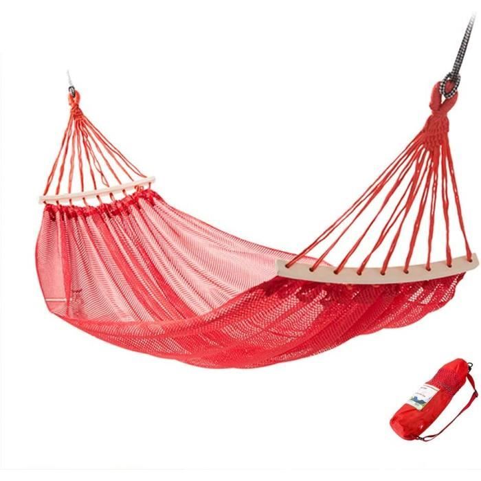 Nylon Camping Hamac, 78" Hanging Mesh Sleeping Lit Avec Sac De Rangement Bâton En Bois Poids