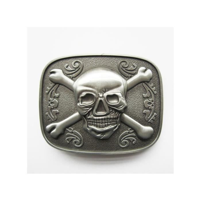 Boucle de ceinture crane pirate alu blason tete de mort