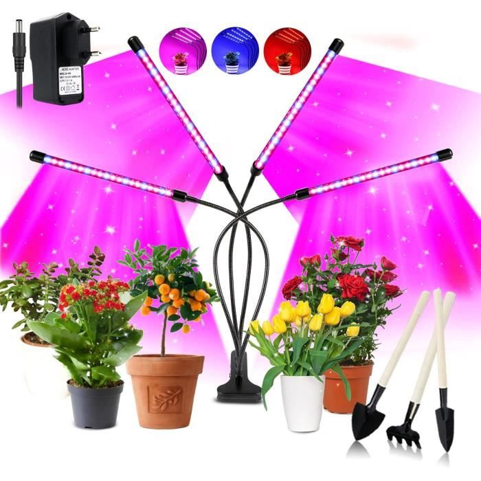 Lampe de Croissance 4 têtes 80 LED 3 éclairages pour plantes Grow