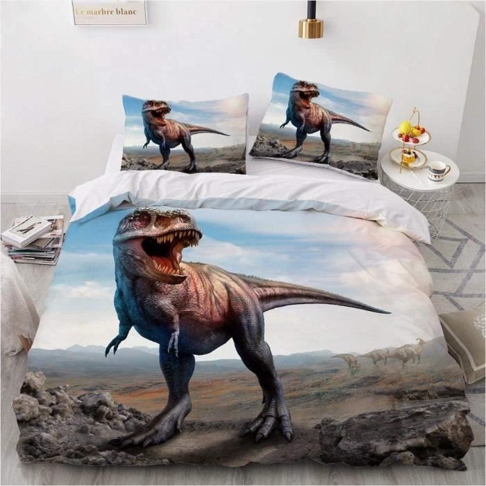 Parure De Lit Dinosaures 100% Coton - Housse 140x200 Cm + Taie 65x65 Cm - Enfant