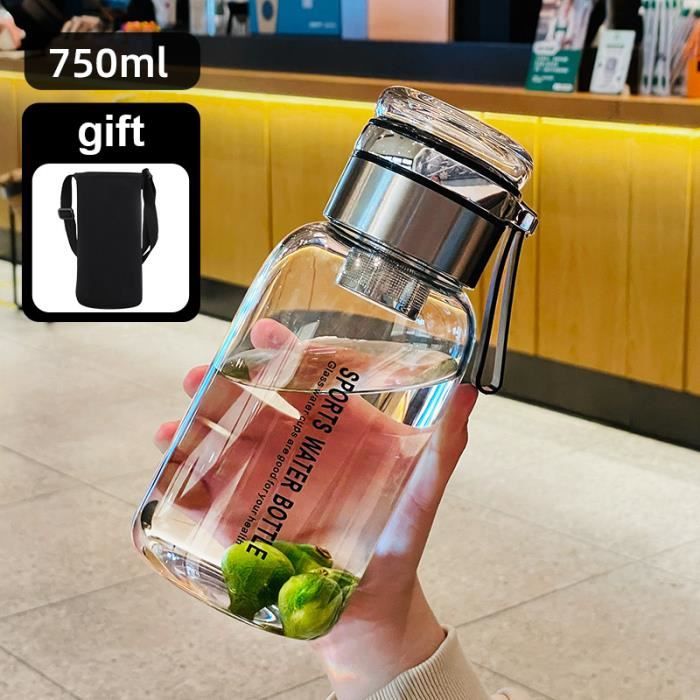 Bouteille D'eau 2L Avec Paille Et Poignée – Verre Borosilicate, Housse Silicone, Sans BPA, Violet