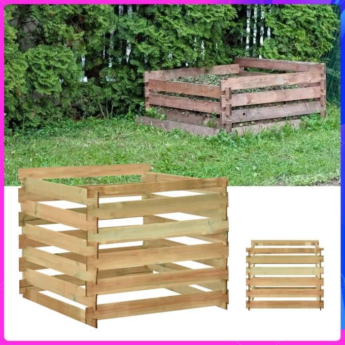 Composteur Jardin En Bois Pin 80x50x100 Cm - Bac à Compost Aéré Avec Couvercle, Facile à Assembler