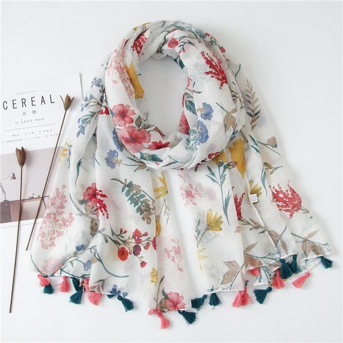 Foulard Carré Léger 70x70cm - Étole Pashmina Femme Imprimé Floral - Ultra Doux