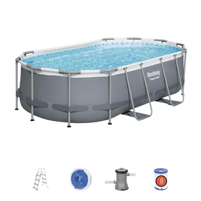 Kit Piscine hors sol tubulaire BESTWAY - Power Steel™ - 427 x 250 x 100 cm - Ovale (Inclus épurateur