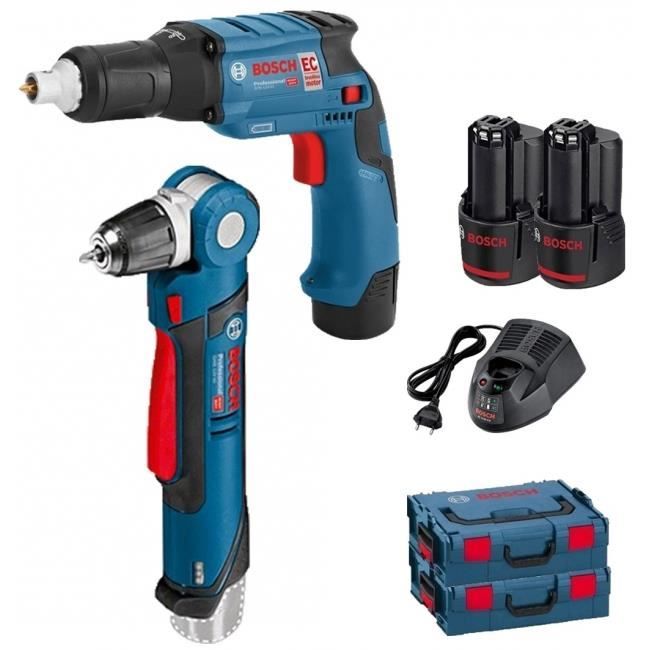 Pack 12V BOSCH: plaquistes GTB + Perceuse d'angle GWB + 2 batt 2Ah + 2 coffrets L-BOXX - Cdiscount Bricolage