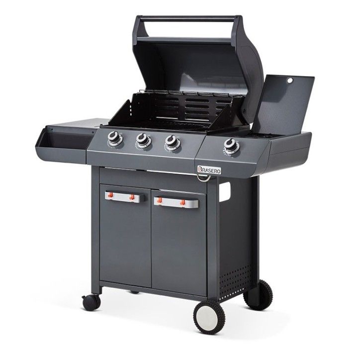 Barbecue Emma Gun Metal 3 Feux + 1 Side - BRASERO - FlexiGrill - Surface de cuisson 57 x 415 cm - 2 Tablettes