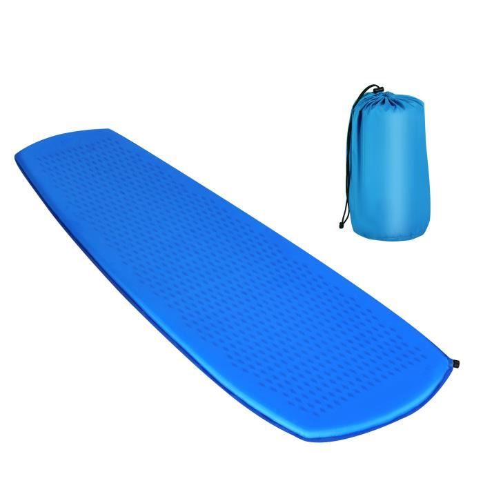 costway matelas de camping gonflable autogonflant, 200 x 65 cm, tapis de camping avec sac de rangement, pour voyage, randonnée, bleu