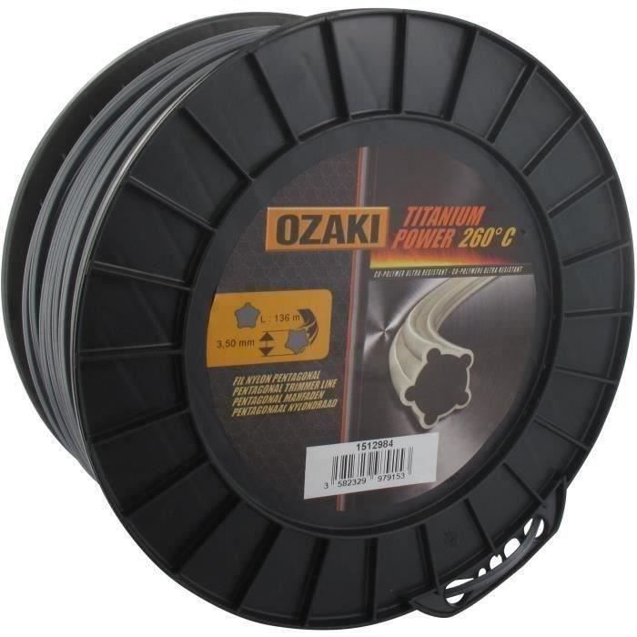 Bobine fil OZAKI TITANIUM POWER 3,5mm X 136m Profil pentagonal, co-polymère haute résistance