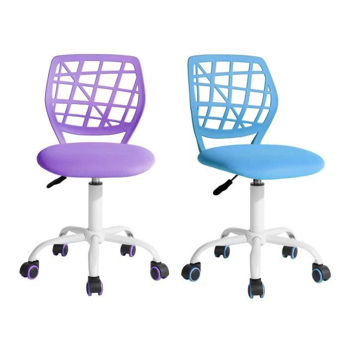 furniturer lot de 2 chaise de bureau adolescents pivotante réglable avec siège en tissu ergonomique, violet+bleu