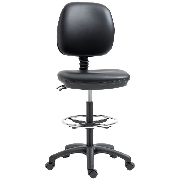 Tabouret à roulettes - Vinsetto - hauteur réglable 69-91 cm dossier inclinable et repose-pieds réglable - acier tissu - noir Tabouret à roulettes - Vinsetto - hauteur réglable 69-91 cm dossier inclinable et repose-pieds réglable - acier tissu - noir