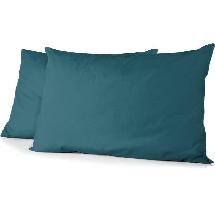 Home Linge Passion Lot de 2 taies doreiller - Microfibre 82 g - 50 x 70 cm - Bleu canard - vue 1