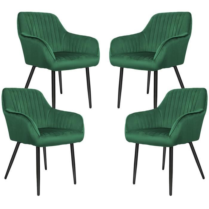 chaise de salle à manger huole - lot de 4 - vert - dossier ergonomique - pieds en métal laqué noir