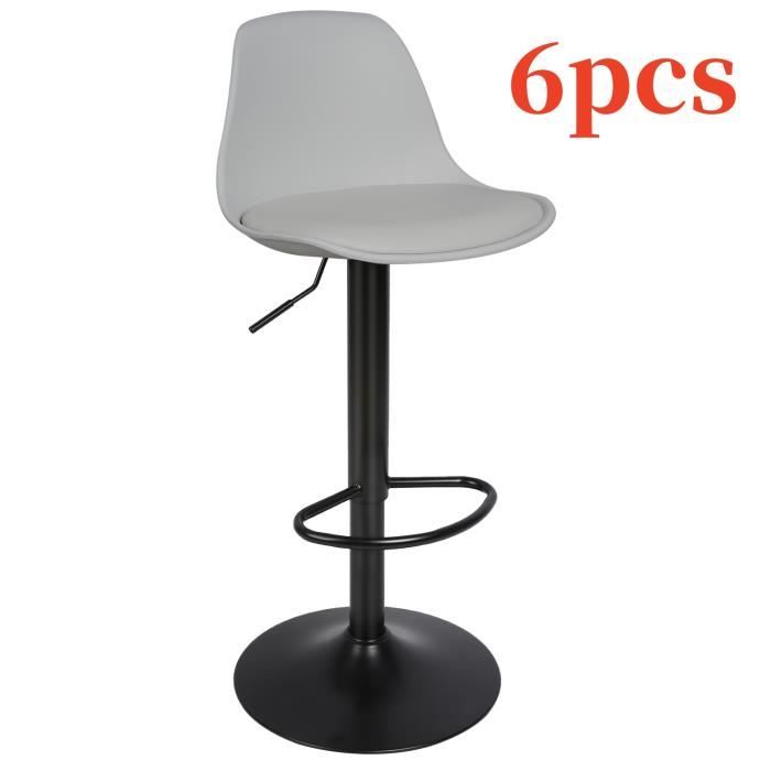 HUOLE-Set de 6 tabourets de bar en PU Gris Clair 33*37*83-103cm - Chaies longues Pour les pubs la maison