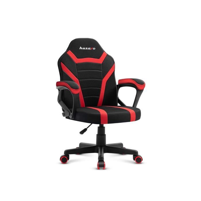 Chaise gaming HUZARO RANGER 1.0 Rouge Tissu Fauteuil pour Enfants Gamer Ergonomique Hauteur Réglable 80mm Accoudoirs Pc