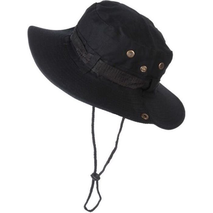 Chapeau de soleil safari pour hoe à large bord Boonie UPF50+ (Noir