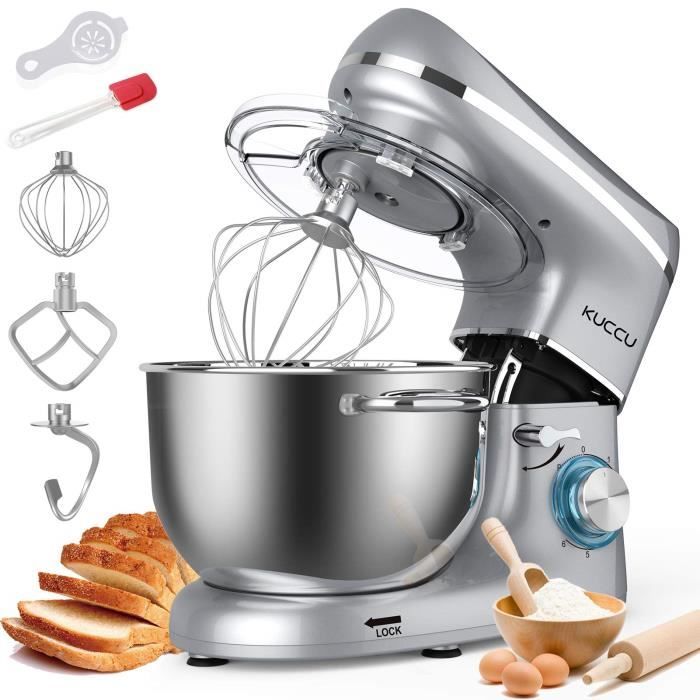 Robot De Cuisine Pétrin 7 Vitesses - Bol Inox 1,7L - Avec Crochet à Pâte Et Fouet - 100W
