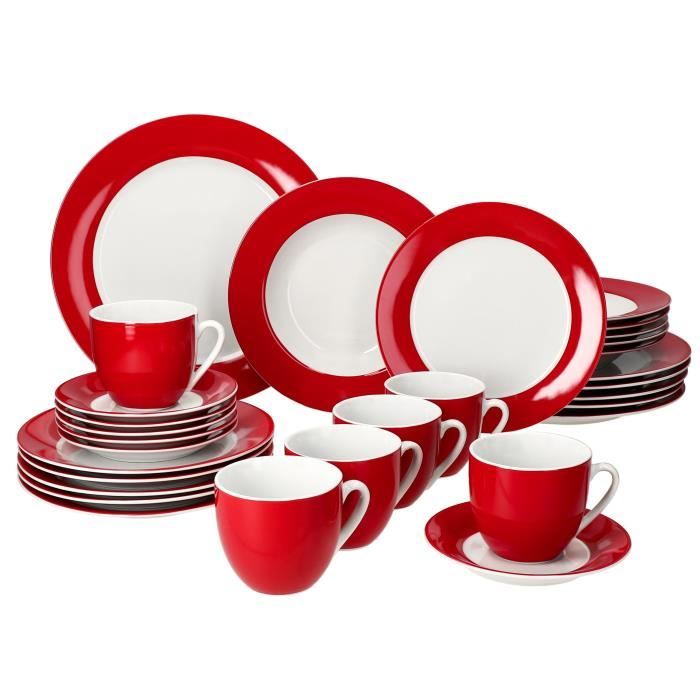 Service combiné - MAMBOCAT - Variant Rouge - 30 pièces - Porcelaine - Pour 6 personnes Service combiné - MAMBOCAT - Variant Rouge - 30 pièces - Porcelaine - Pour 6 personnes