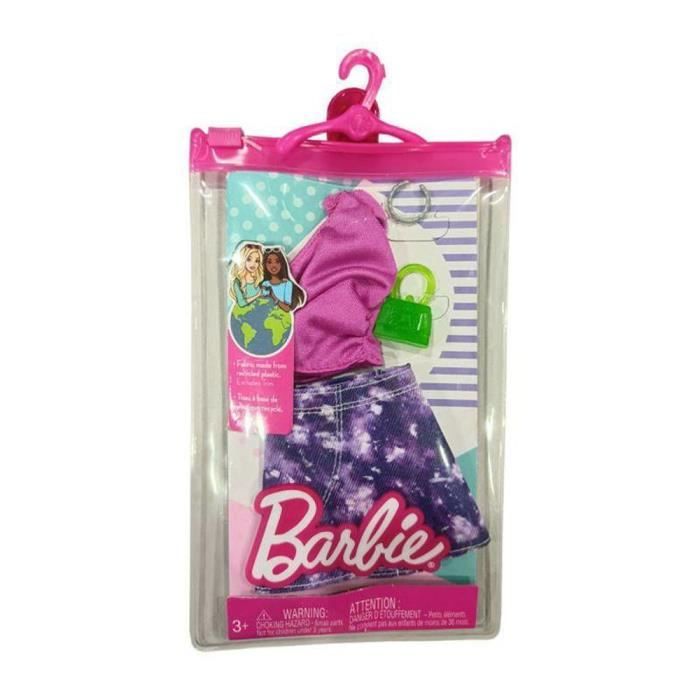 Barbie Vêtements Outfit - Jupe violette, haut rose, sac à main et collier  