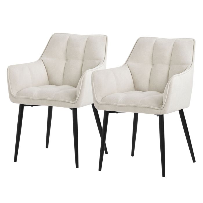 ML-Design Lot de 2 Chaises Salle à Manger en Tissu Éponge Crème Chaises Cuisine Rembourrée Fauteuil Ergonomique Design Élégant ML-Design Lot de 2 Chaises Salle à Manger en Tissu Éponge Crème Chaises Cuisine Rembourrée Fauteuil Ergonomique Design Élégant