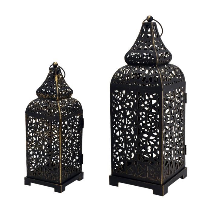rebecca mobili 2 bougeoir lanterne hall ethnique métal noir 39x14,5x14,5