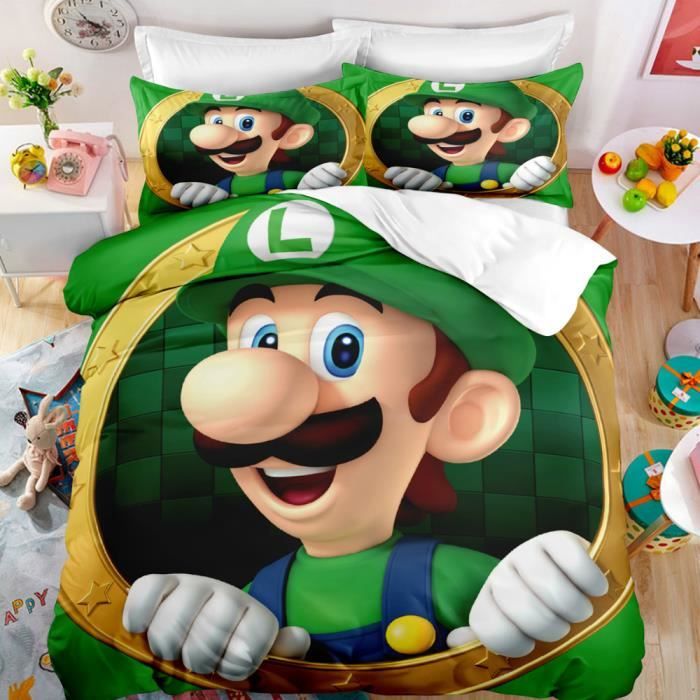 parure de lit super mario 3d effet 150 200cm 3 pieces 1 housse de couette avec 2 taies d oreiller 63 63cm cdiscount maison