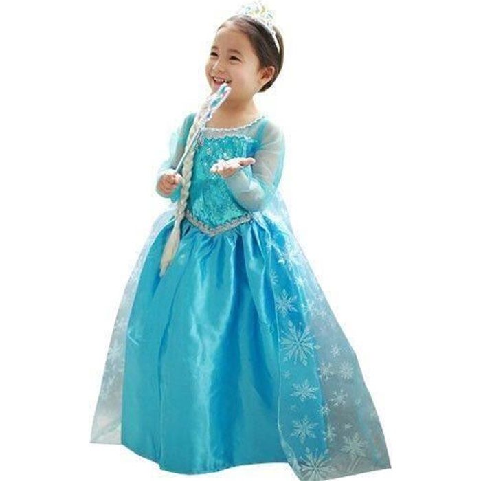 Expédié de Paris Robe Bleue Elsa Reine Des Neiges Princesse Enfant 2 à 12 ans 