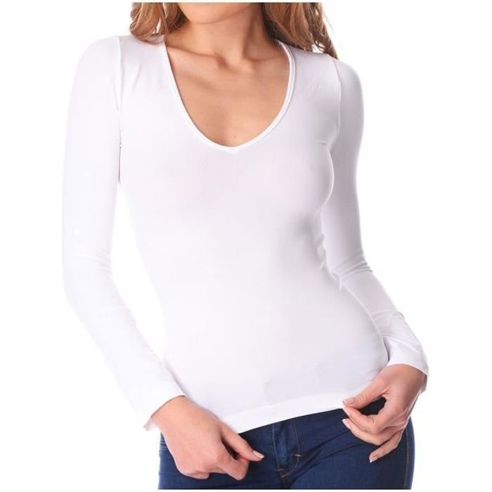 VKA25 Sous-pull Lisa manches longues col V pour femme slim fit