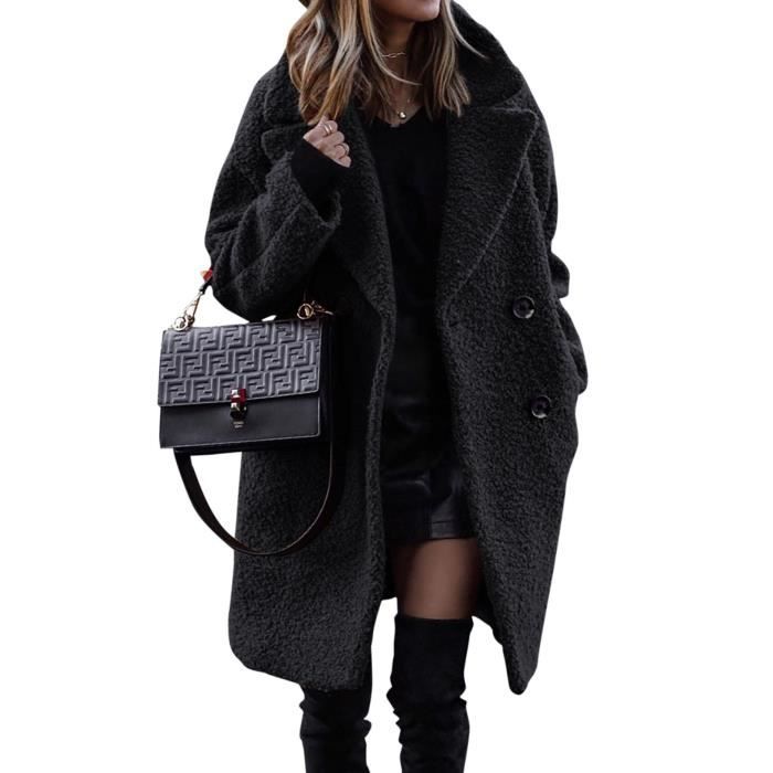 MANTEAU CABAN PARDESSUS Femme Manteaux en Laine Melangee a Double Boutonnage Manteau Femme Hiver Chic Manteau Chaud Noir Noir Cdiscount Pret a Porter