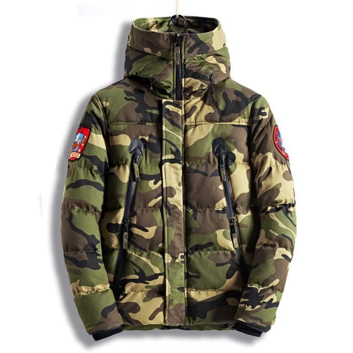 Doudoune Homme Camouflage Hiver Capuche Épaissie Coton Parka Doudoune homme Camouflage hiver épaississement Capuche à col