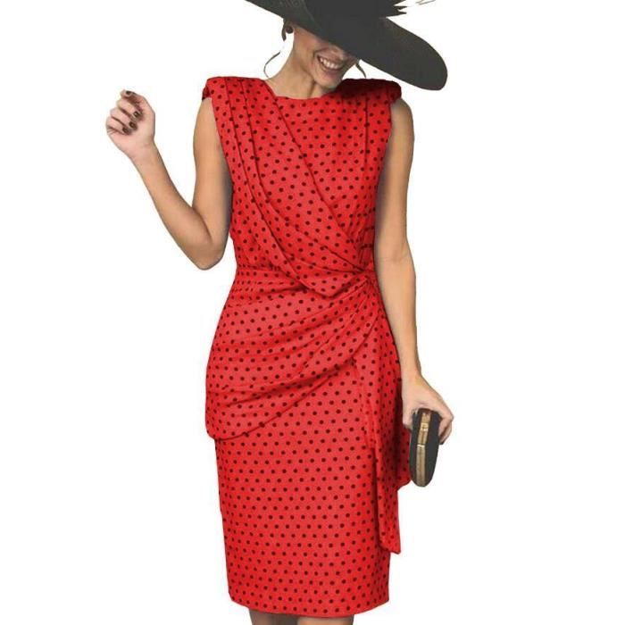 Mini Robe Ete Femme Chic Sexy Moulante Sans Manches Pack Robe a Pois Serree a La Hanche Retro Plissee Robe Rouge Cdiscount Pret a Porter