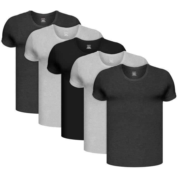 BRUBAKER Lot de 5 Maillot de Corps - Homme - avec Col Rond - T-shirt à ...