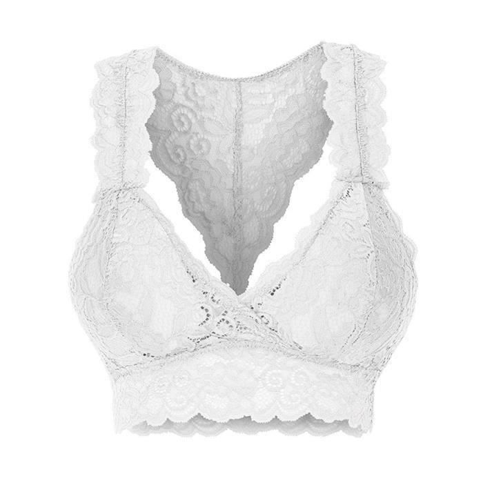 Soutien-gorge Court à Fil Pour Femmes Grande Taille - Lingerie Sexy Dos Nu, Sans Coussinets, Col En V, Blanc