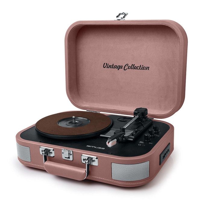 Platine vinyle stéréo saumon 33/45/78 tours avec enceintes intégrées - USB/SD/AUX - Prise casque MT-201BTP-MATCH Platine vinyle stéréo saumon 33/45/78 tours avec enceintes intégrées - USB/SD/AUX - Prise casque MT-201BTP-MATCH
