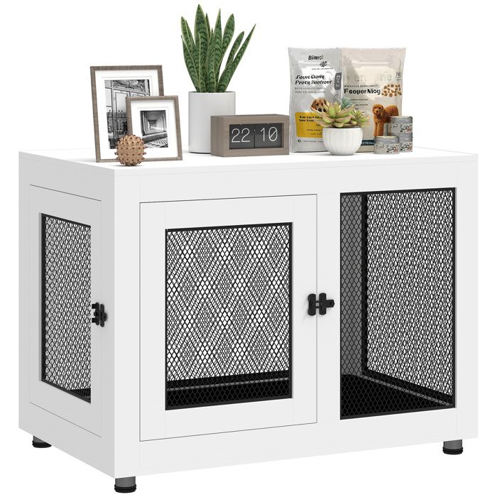 PawHut - Cage pour chien - Panneaux de particules - 94x60x71.5cm - Blanc