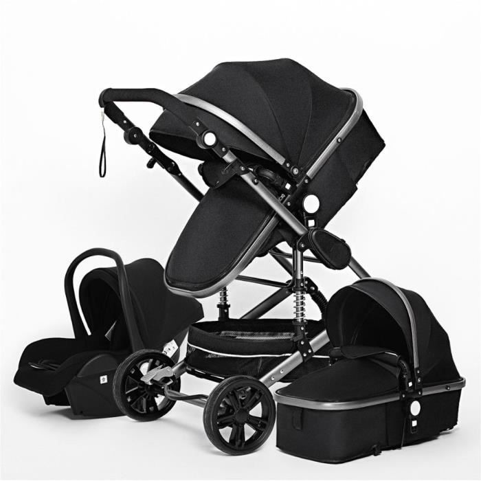 Poussette 3-en-1 Vinteky Réversible - Siège Auto Inclus - Pliable Une Main - Noir