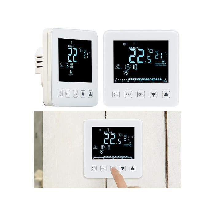 2 thermostats muraux pour plancher chauffant, LCD, programmables