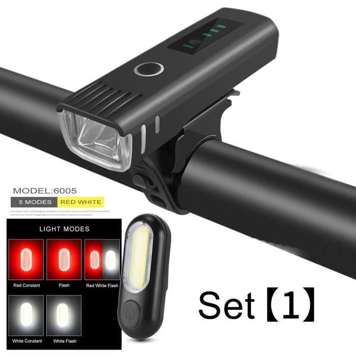 Kit éclairage Vélo - Phare Avant + Lampe Arrière Sécurité - 5 LED étanches - Pour être Visible De Nuit