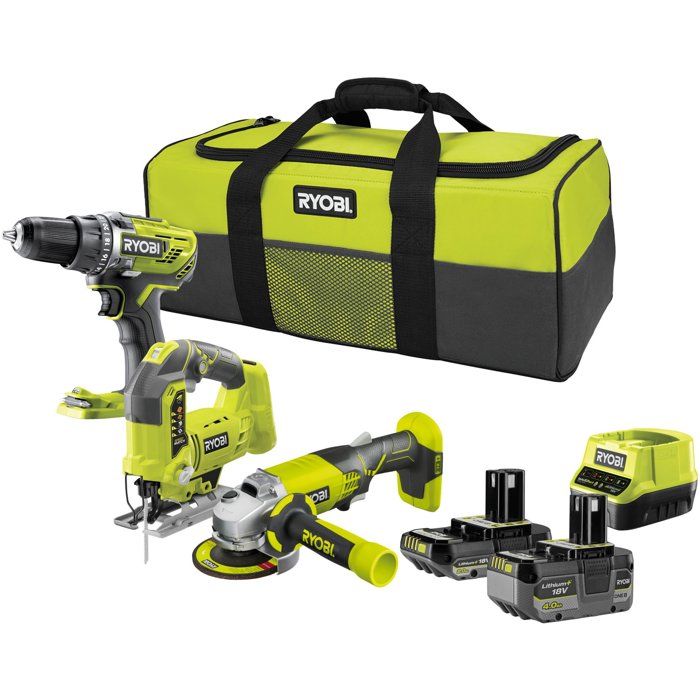 Pack RYOBI 3 outils 18V One+ 2 batteries 4 0Ah 2.0Ah 1 chargeur RCK183A 242SL