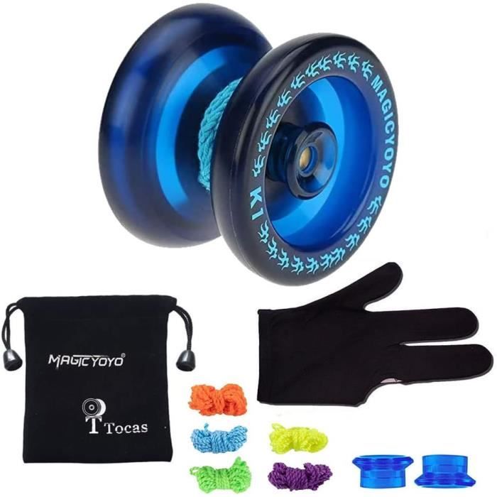 MAGICYOYO K1 Pro Yo-Yo Réactif Bleu Profond | Idéal Débutants & Enfants | +12 Cordes + Sac + Gant + Hubstacks | Yo-Yo Plastique Performant