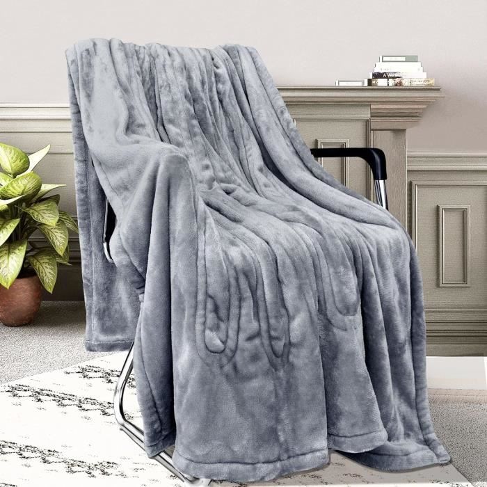 Couverture Chauffante En Flanelle Grise - TRAHOO - 4 Réglages De Chaleur Et Arrêt Automatique 1