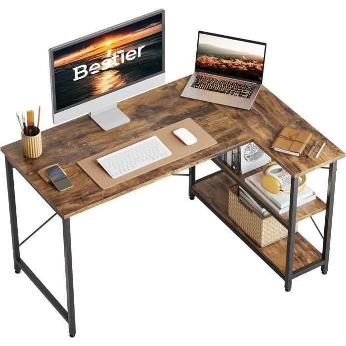 Bureau forme L réversible avec étagères 120 x 88 x 74 cm couleur noir