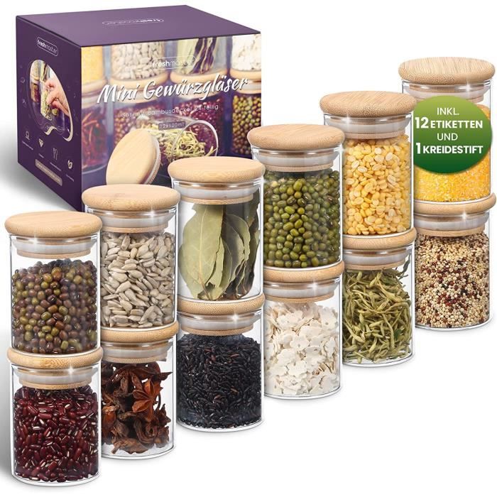 Set 12 Barattoli Spezie In Legno Con Spezie Incluse - Organizer Da Cucina Con Base In Legno, Ideale Regalo