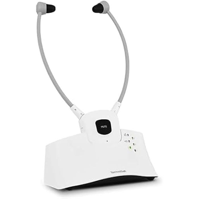 TechniSat STEREOMAN ISI 3 Casque stéréo sans Fil pour téléviseur et chaîne de Musique avec Station daccueil Blanc