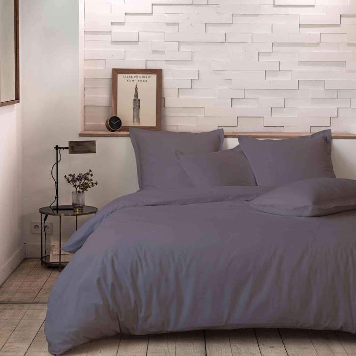 Parure de lit percale unie gris 200x200 cm - Gris - Terre de Nuit