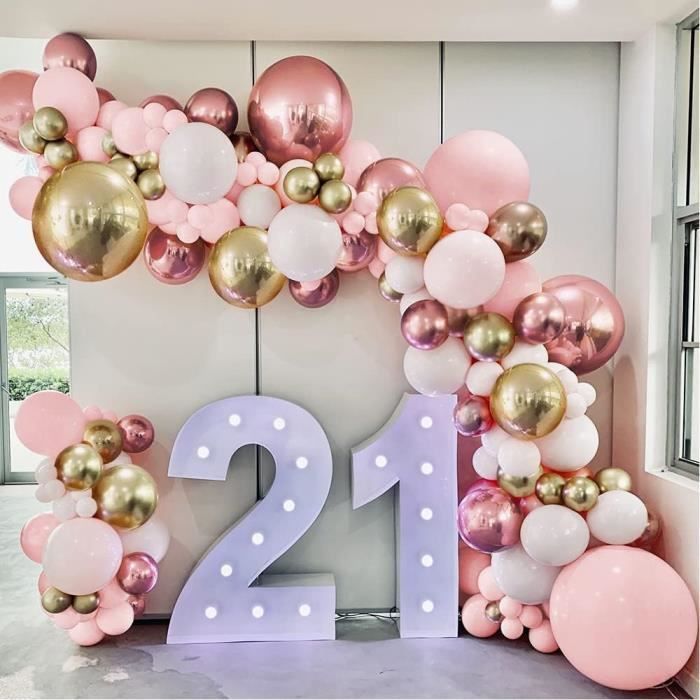 Kit Arche Ballon Blanc Or Rose, 101 Pièces Blanc Mat Or Rose Métallisé Ballons Guirlande Avec Ballons Confetti Rose Gold Pour Deco Anniversaire Fille Femme, Mariage Bohème, Baby Shower, Fête Prénatale