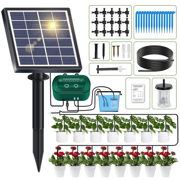 Kit D'Arrosage Automatique Solaire YAHAMOO - Goutte à Goutte 15m - 12 Modes Minuterie - Pour Jardin/Balcon