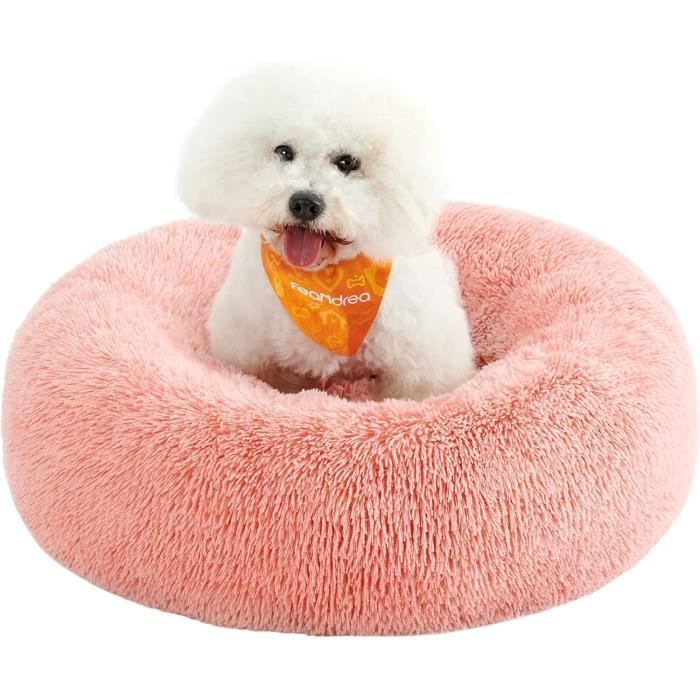 Panier Pour Chien Et Chat En Forme De Beignet - Doudou Peluche Blanc 60cm - Antidérapant Et Lavable
